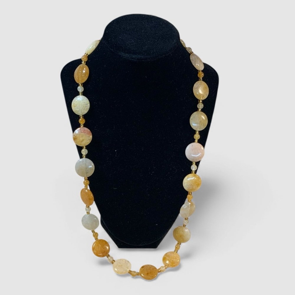 Handcrafted Citrine Golden Quartz Necklace Polished Natural Stone 26”